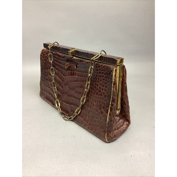 Vintage Rendl Original Alligator Leather Handbag Purse, Classic Cognac Brown - Picture 1 of 11